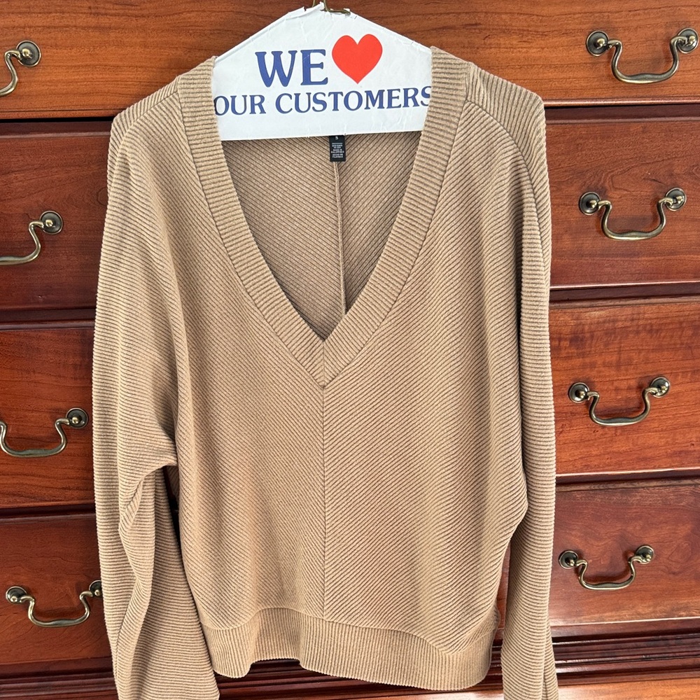 White House Black Market V-Neck Sweater in Tan